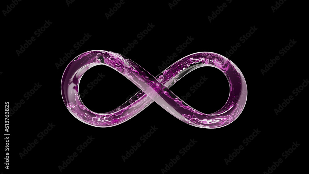 3d render Glass infinity inside pink liquid with foam with alpha channel