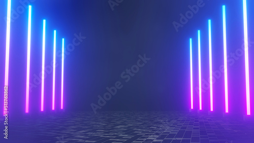 3d render of flash neon and light glowing on dark scene. Speed light moving lines. © TANATPON