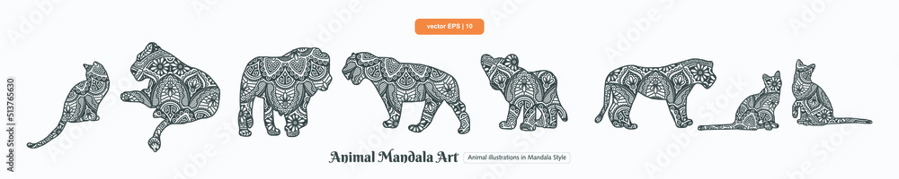 Naklejka premium Animal Mandala Art. Boho Style elements.