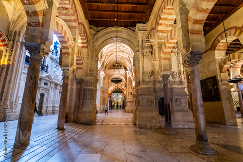 Columns and double-tiered arches, Great Mosque (Mezquita) and Cathedral of Cordoba, UNESCO World Heritage Site, Cordoba, Andalusia photo