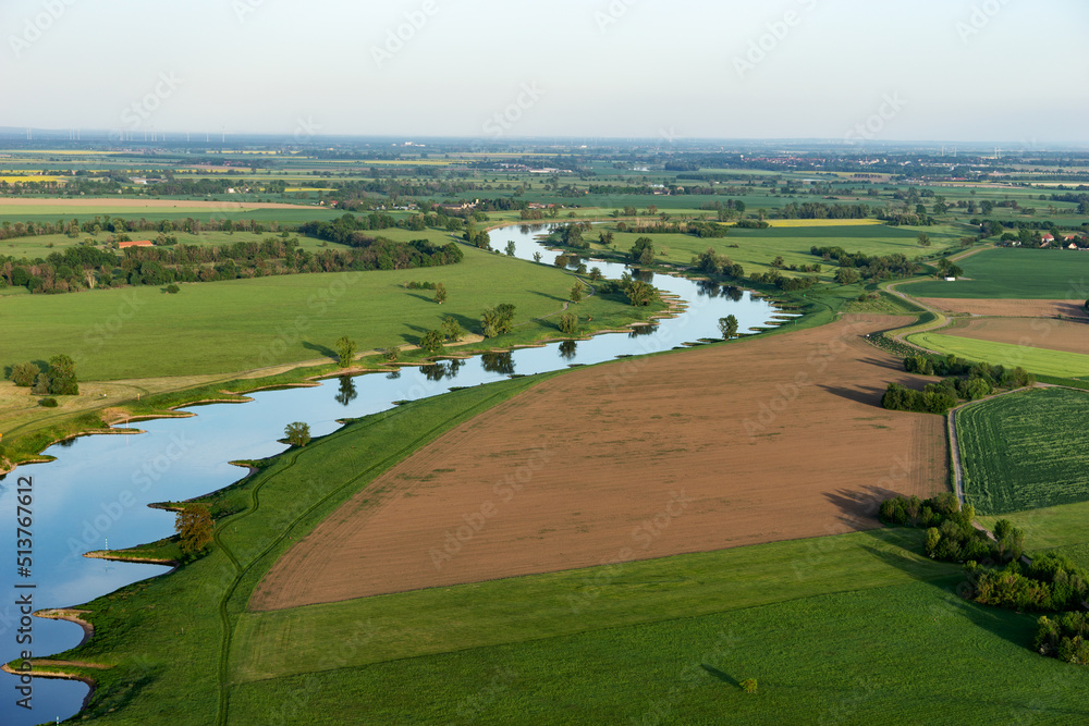 View of the Elbe river from above near Torgau. Saxony