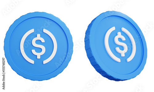 3d rendering two coin usdc white background