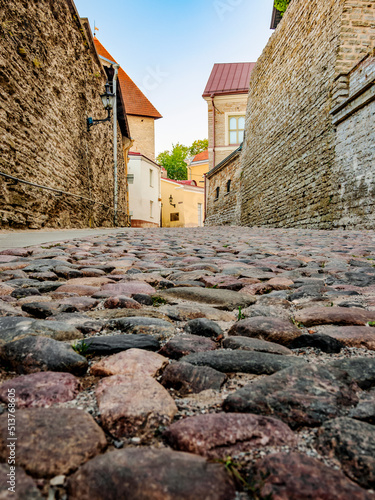 Pikk jalg street, low angle view, Old Town, Tallinn, Estonia photo