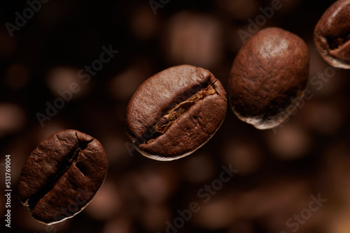 Roasted coffee beans macro close up background