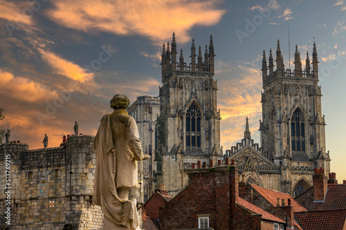 York Minster West Bell Towers and Bootham Bar from St. Leonards Place, York, Yorkshire, England photo
