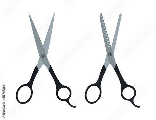 Hairdresser scissors and thinning shears. Vector illlustration of tools for a haircut.