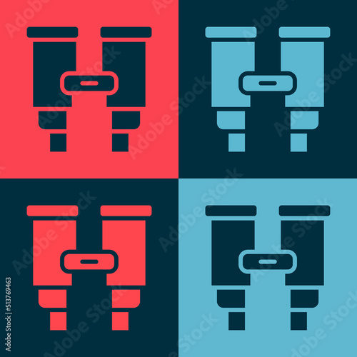 Pop art Binoculars icon isolated on color background. Find software sign. Spy equipment symbol. Vector