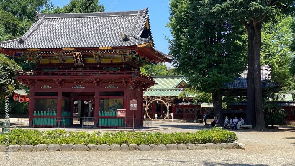 Japanese shrine at the June purification ceremonial setting, the ring of “Chinowa” displayed in front of the main enshrinement that people go through for this certain ceremony.  Year 2022 June 28th
