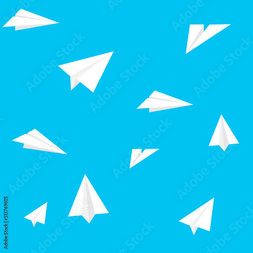 Paper planes and tangled lines seamless pattern. Wrapping abstract background with origami airplanes and dashed lines. vector illustration.