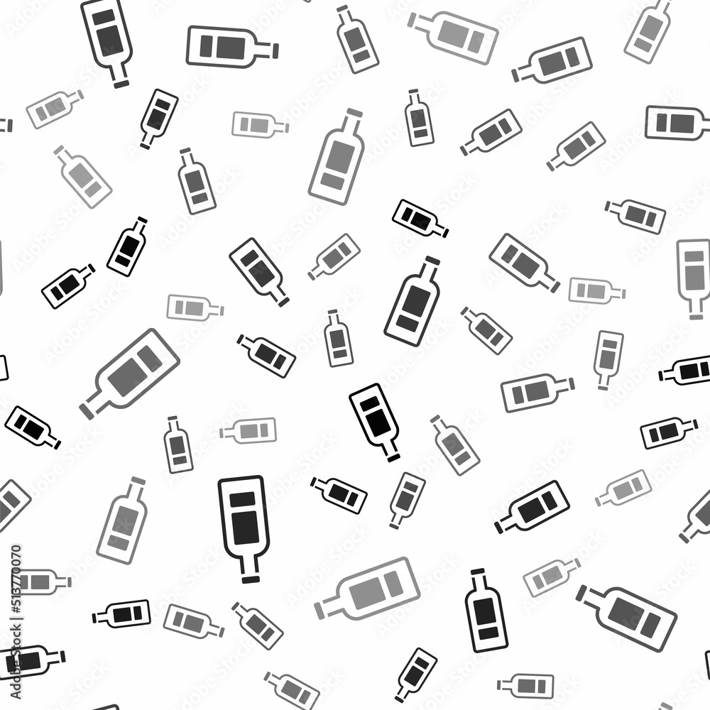 Black Glass bottle of vodka icon isolated seamless pattern on white background. Vector Black Glass bottle of vodka icon isolated seamless pattern on white background. Vector