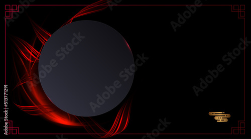 Black red composition with round frame in paper art style