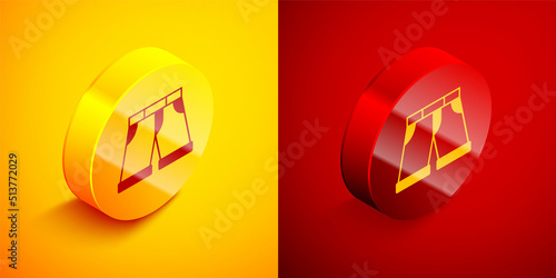 Isometric Short or pants icon isolated on orange and red background. Circle button. Vector