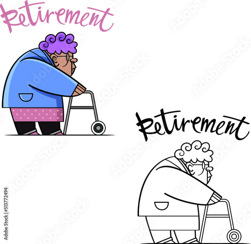 Retirement - an elderly lady, a grandmother, walks with a walker. Nursing home, the image of an old woman.