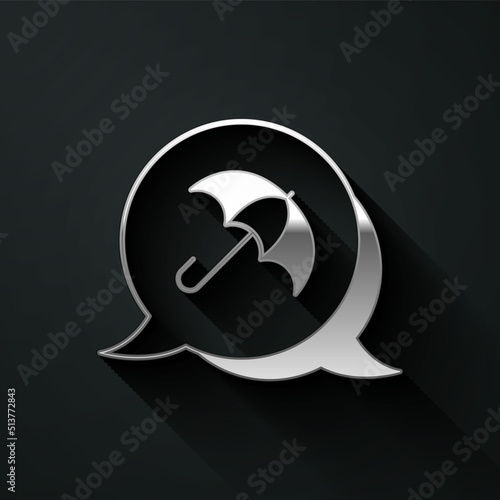 Silver Umbrella icon isolated on black background. Insurance concept. Waterproof icon. Protection, safety, security concept. Long shadow style. Vector © Kostiantyn