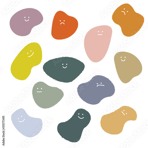Big set geometric shape of pastel colored with face emotions.