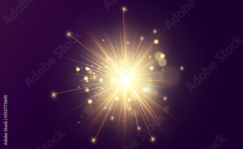 Magical light. Sparkler. Candle sparkling on the background. Realistic vector light effect. Winter, seasonal christmas decoration illustration.	