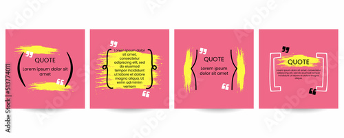 Quote poster set. Hand drawn geometric bracket frame, box collection with double comma sign, bubble speech and quotation place. Blank template for comment or message, banner vector isolated set