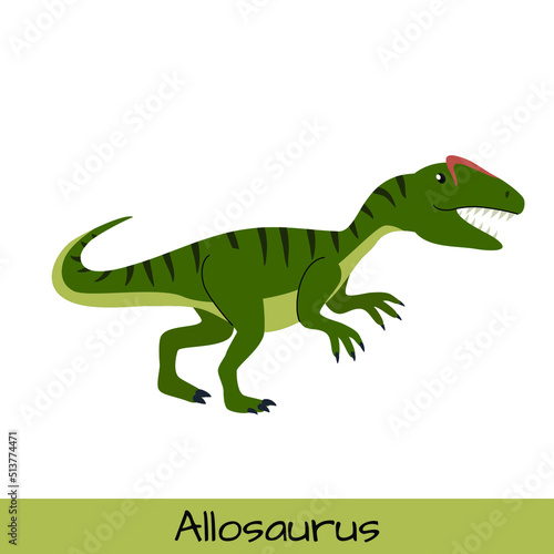 Allosaurus dinosaur vector illustration isolated on white background.
