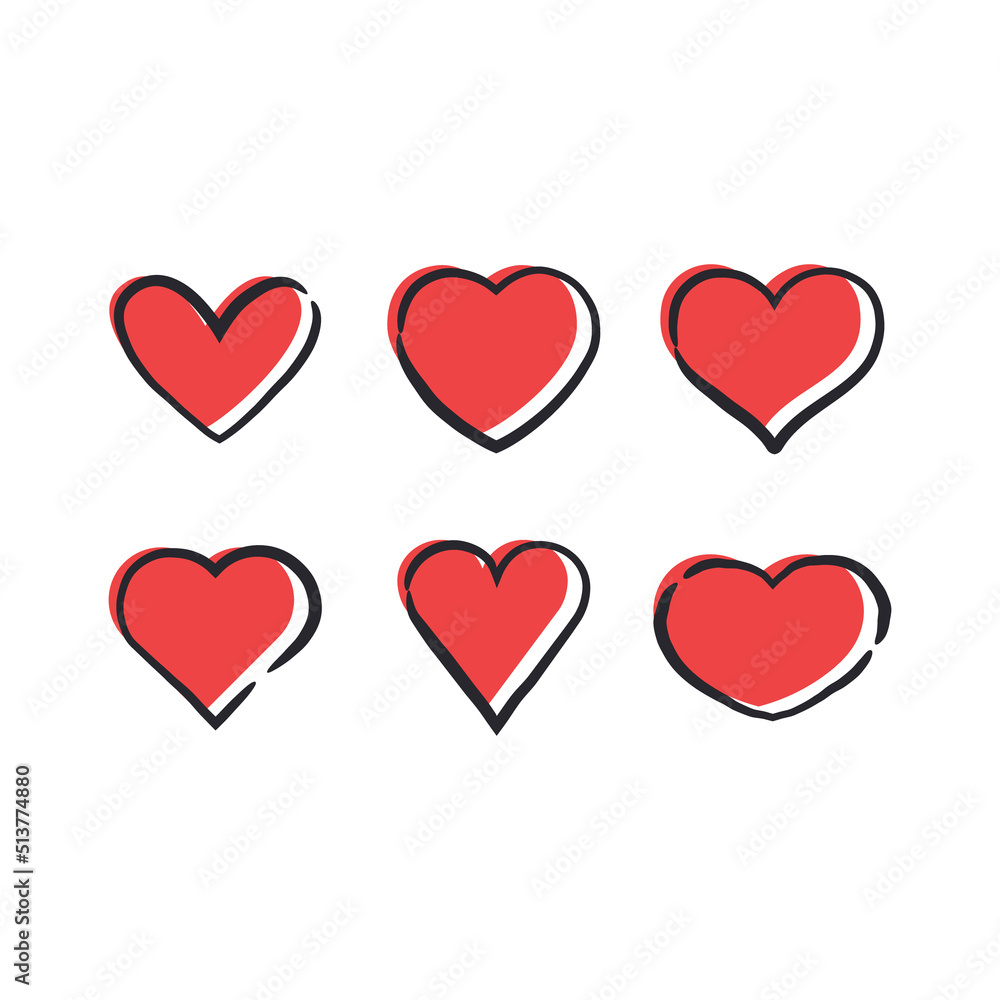 Heart doodles. Hand drawn hearts. Valentine's day love illustrations.