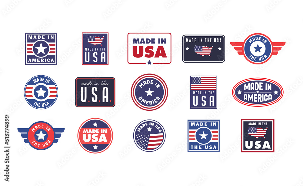 Made in USA. American manufactured emblem. Pride United States national badge.