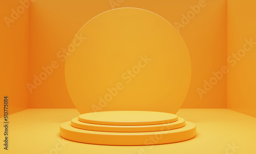 Abstract geometric shape in yellow color for product podium presentation background. Art and Color concept. 3D illustration rendering