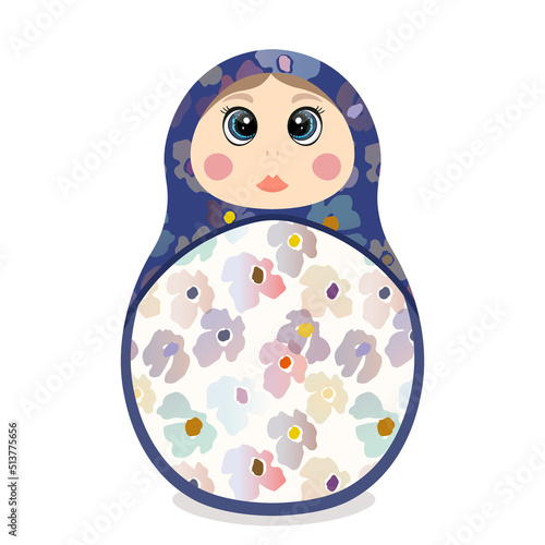 Russian Matryoshka. Traditional Russian folklore dolls with big eyes and lips. Babushka doll with hohloma, traditional painted floral pattern. Hand drawn vector illustration
