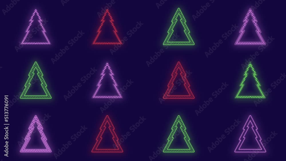 Neon colorful Christmas trees pattern, motion abstract disco, club and party style background Neon colorful Christmas trees pattern, motion abstract disco, club and party style background