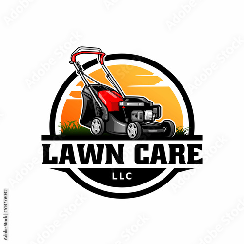 turf and lawn mower illustration logo vector	