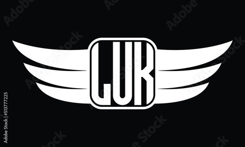 LUK three Letter Wings Flying Initial wing symbol minimalist creative concept flag icon professional logo design Vector template with abstract black and white tattoo