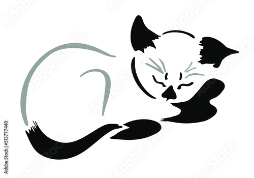 Sleeping kitten drawing. Black and white drawing. Vector drawing of a cat illustration.