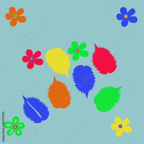 Stylized colored floral. Hand drawn.