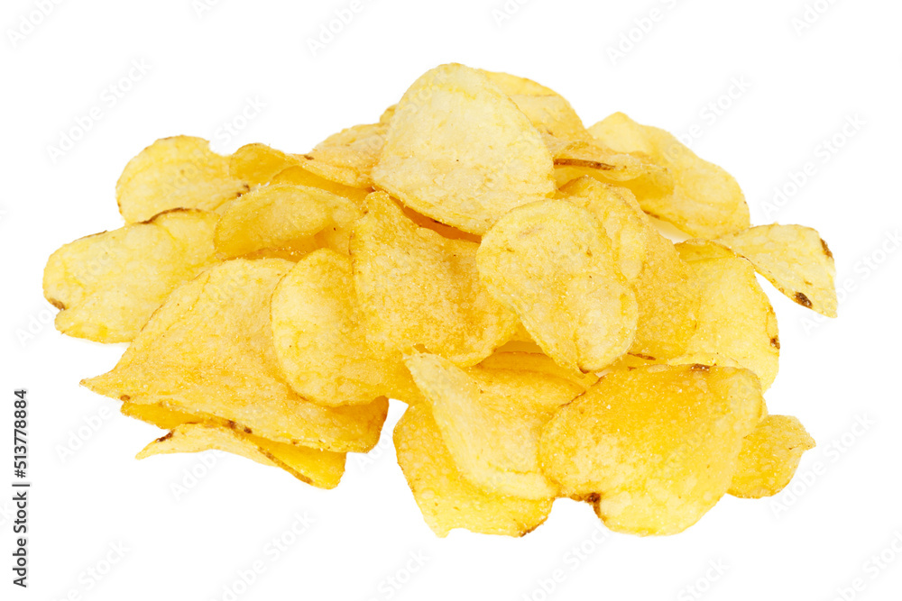 Potato chips on a white background, crispy snacks for beer. Potato chips on a white background, crispy snacks for beer.