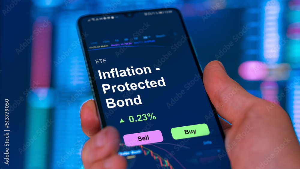 Invest in ETF inflation protected bond, an investor buys or sells an etf fund. Stock Photo