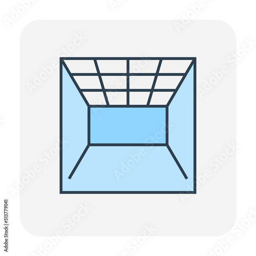 Empty room vector icon design in perspective consist of floor, wall and ceiling frame. Space for living, office inside building. Concept for interior design, architecture, decoration and construction.