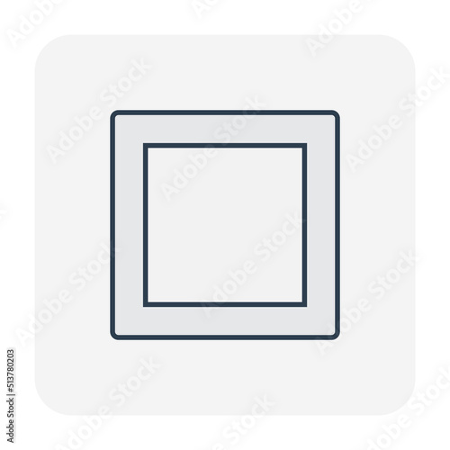 Ceiling tray vector icon with square shape. Modern interior design idea, architecture and building decoration with board, drywall, gypsum panel or plasterboard for install accent lighting in room.