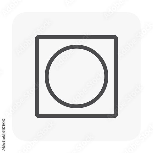 Ceiling tray vector icon with round shape. Modern interior design idea, architecture and building decoration with board, drywall, gypsum panel or plasterboard for install accent lighting in room.