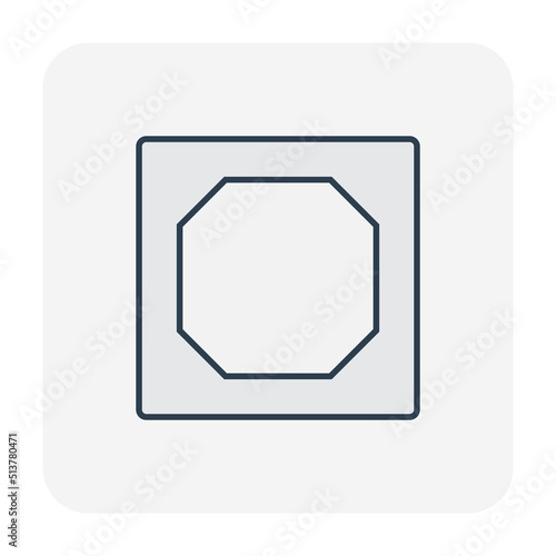 Ceiling tray vector icon with octagon shape. Modern interior design idea, architecture and building decoration with board, drywall, gypsum panel or plasterboard for install accent lighting in room.