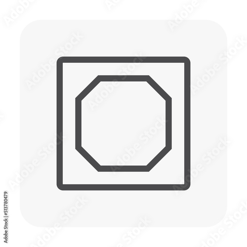 Ceiling tray vector icon with octagon shape. Modern interior design idea, architecture and building decoration with board, drywall, gypsum panel or plasterboard for install accent lighting in room.