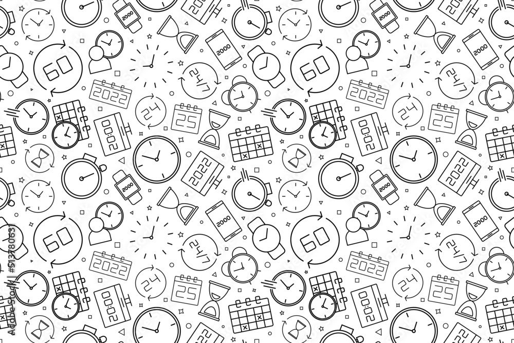 Vector time pattern. Time seamless background
