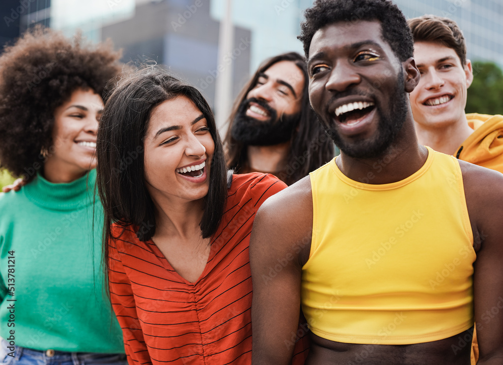 Obraz premium Group of multiracial people having fun together outdoor