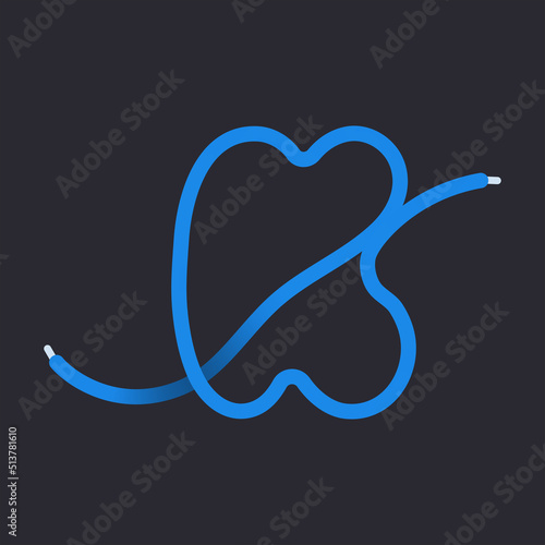 K letter made shoelace. Vector isolated font for app logo, sport design, creative template and more