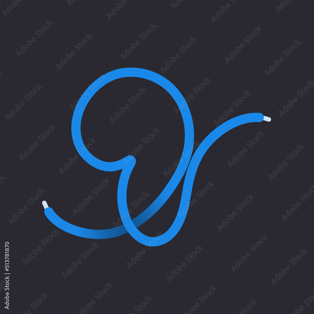 9 number made shoelace. Vector isolated font for app logo, sport design