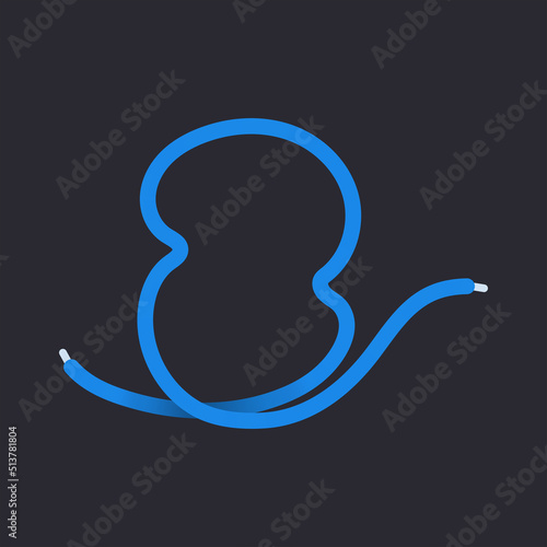 2 number made shoelace. Vector isolated font for app logo, sport design, creative template and more