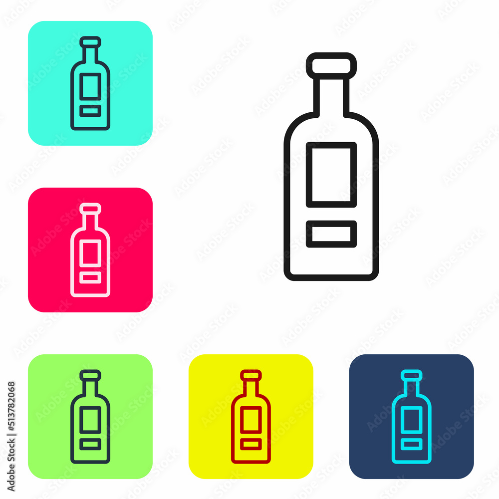 Black line Glass bottle of vodka icon isolated on white background. Set icons in color square buttons. Vector Black line Glass bottle of vodka icon isolated on white background. Set icons in color square buttons. Vector