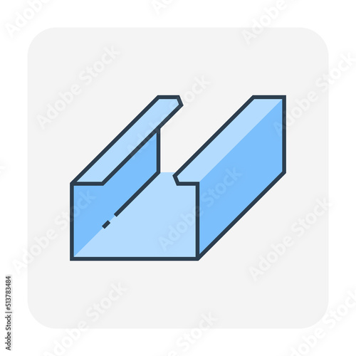 Aluminium frame profile called stud vector icon for construction wall and ceiling framing structure for install, attaching and fixings, board, drywall, plasterboard or gymsum panel.
