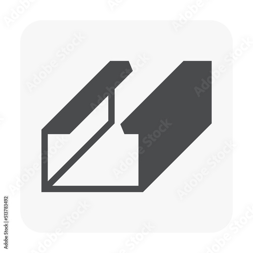 Aluminium frame profile called stud vector icon for construction wall and ceiling framing structure for install, attaching and fixings, board, drywall, plasterboard or gymsum panel.
