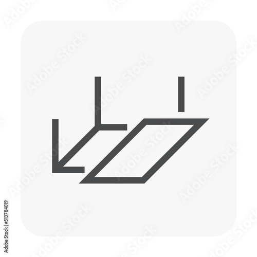 Ceiling construction vector icon consist of frame or bar, support, hanger or hanging rod, holder, joist for adjustable height to installation or suspend board, gypsum panel, plasterboard or drywall.
