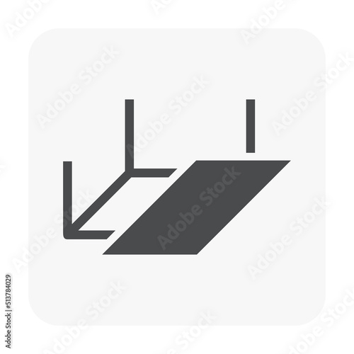 Ceiling construction vector icon consist of frame or bar, support, hanger or hanging rod, holder, joist for adjustable height to installation or suspend board, gypsum panel, plasterboard or drywall.
