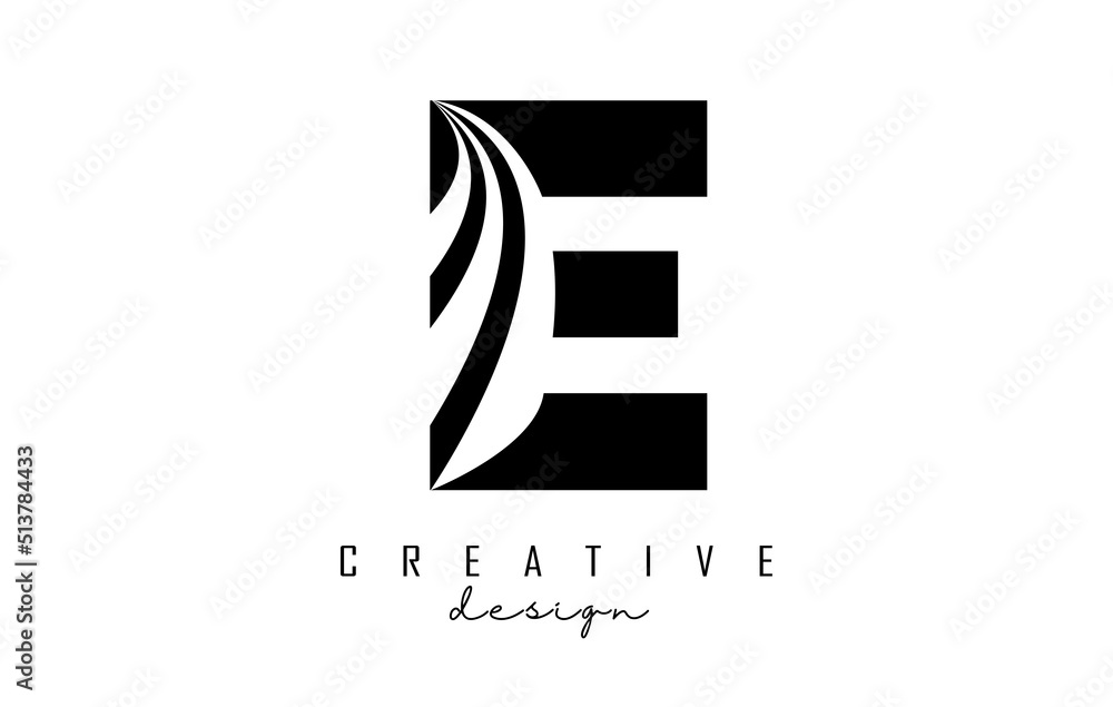 Black letter E logo with leading lines and road concept design. Letter ...