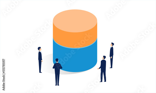 二つ積まれた円柱と人々のイラスト、二階建てのイメージイラスト、ベクター